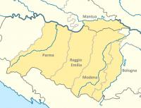  De regio waar Parmezaanse kaas mag worden geproduceerd / Bron: NordNordWest, Wikimedia Commons (bewerkt), Wikipedia
